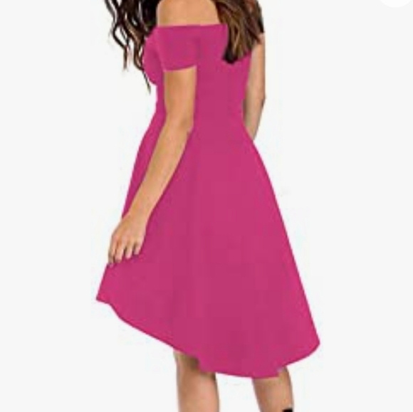Off The Shoulder High Low Pink Cocktail Dress - Picture 2 of 4